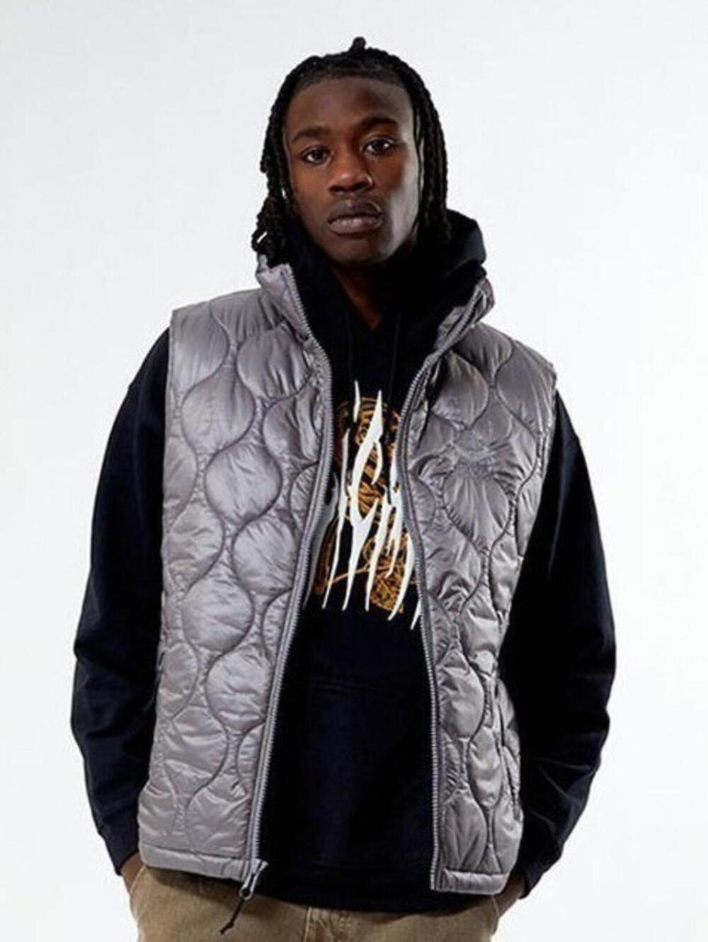NEW PacSun Research Small Gray Lightweight Quilted Puffer Vest Full Zip